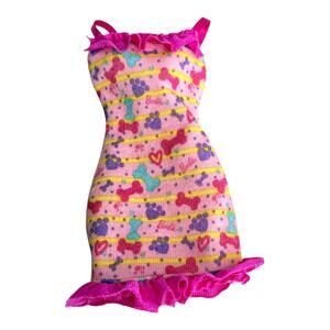 Barbie Puppy Play Park Dress Pink Bone Paw Prints Hearts Bodycon Ruffled Vintage